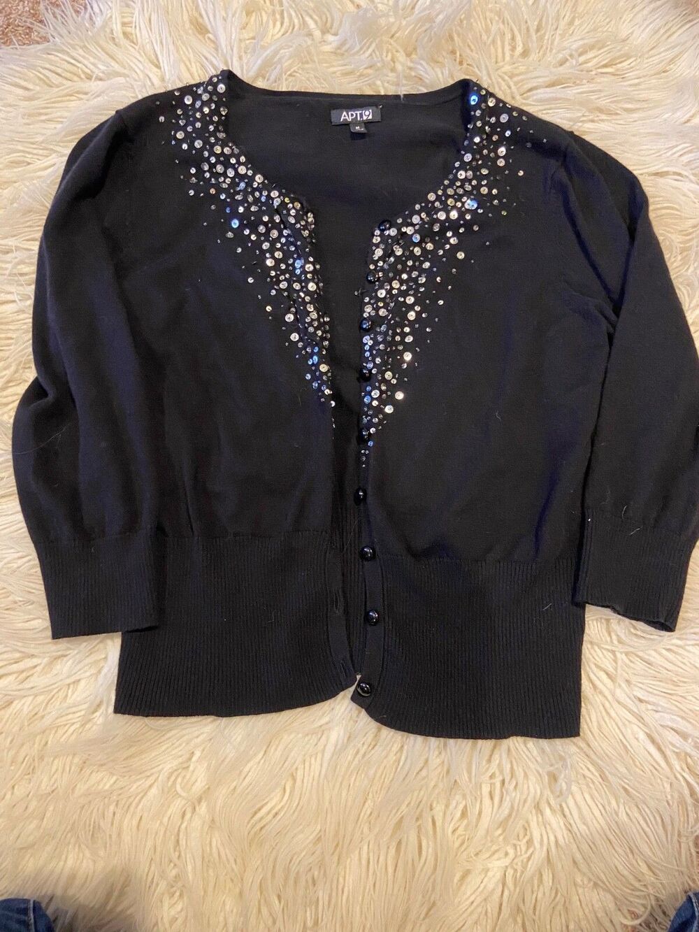 Medium Women’s Apt. 9 Black Metallic Sequin Button Up Cardigan Sweater Holiday